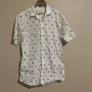 Bixby Nomad Short Sleeve Button Up Cassette Tape Shirt Size Lg Tall